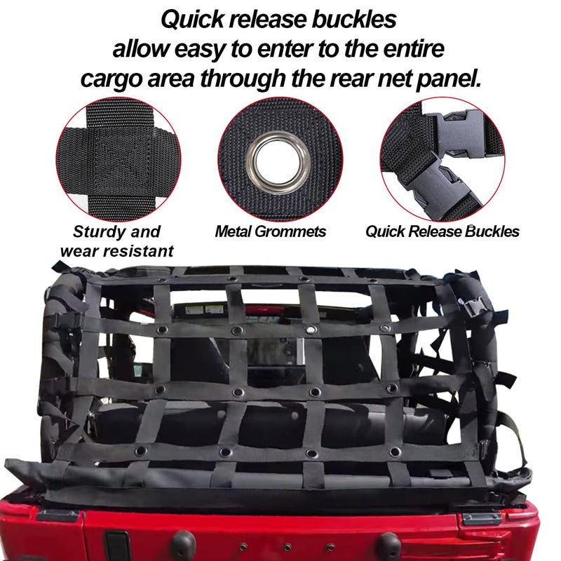 MFC Trail Cargo Net Rear Cargo Restraint System Net Trunk Cargo Mesh Net Compatible with for 1997-2006 Jeep Wrangler TJ 2 Door - Image 2